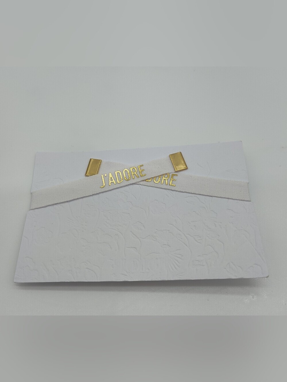 CHRISTIAN DIOR J’ADORE Ribbon Bracelet Gold CD Charm White Cotton NIP - Picture 7 of 7